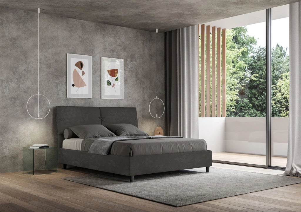 BS COM Letto matrimoniale contenitore imbottito 160x200 microfibra grigio
