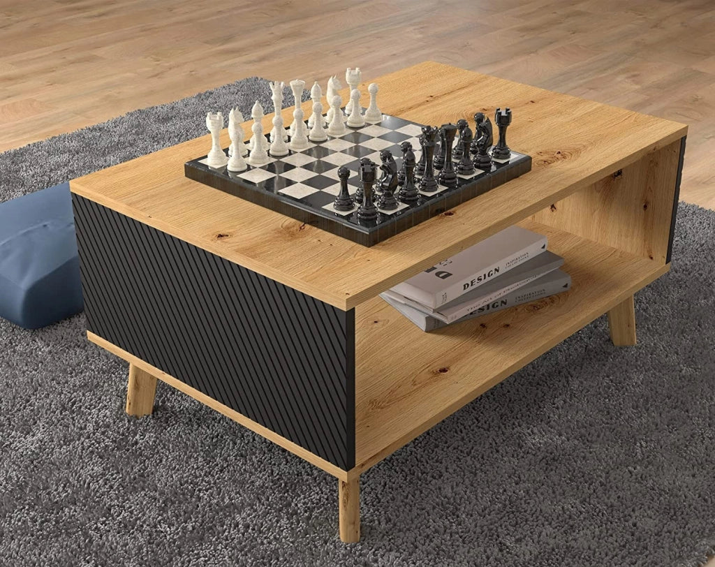 MOBILE TAVOLINO TAVOLINETTO DA CAFFE' LUXI 90x60x45cm ROVERE NERO OPACO
