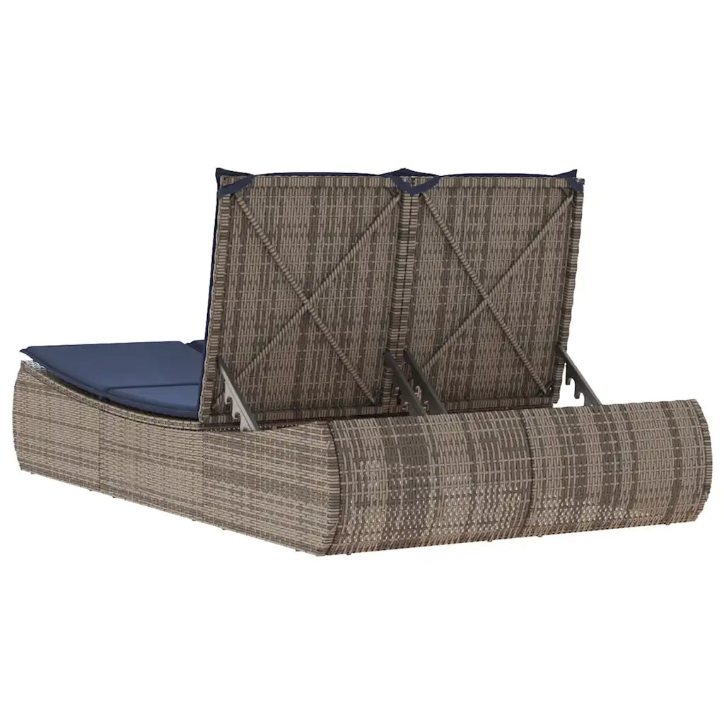 Lettino Prendisole Doppio con Cuscini Grigio in Polyrattan 368097