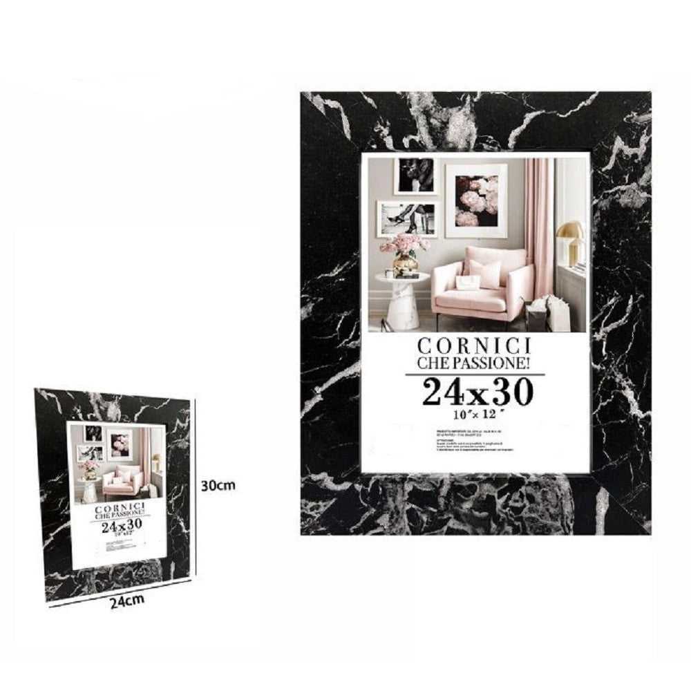 Trade Shop - Cornice Porta Foto Quadri Tele Poster 24 X 30cm Modello Effetto Marmo Nero 71674 -