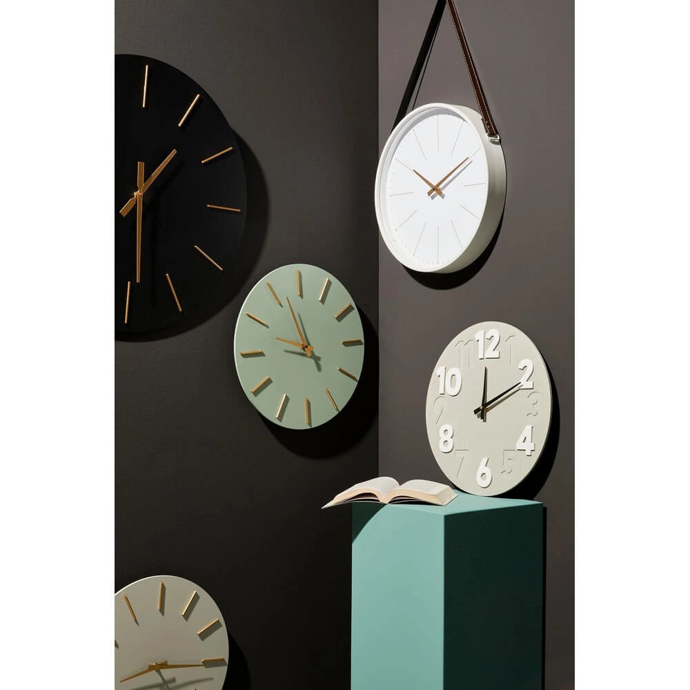 Orologio da Parete Rotondo Nero con Cinghia in Pelle Dorato - SIL