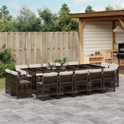 Set da Pranzo da Giardino 15 pz con Cuscini Marrone Polyrattan
