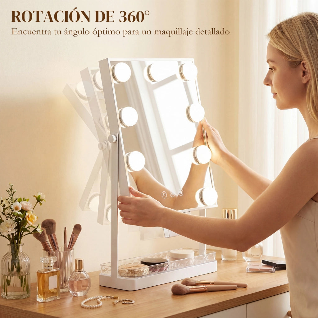 Tavolo Trucco Specchio Illuminazione LED ¨C Zephmum ¨C Bianco 60x45x45