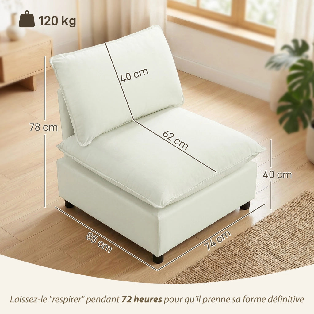 Poltrona moderna senza braccioli con cuscini spessi ¨C zephmum ¨C crema 85x78x146
