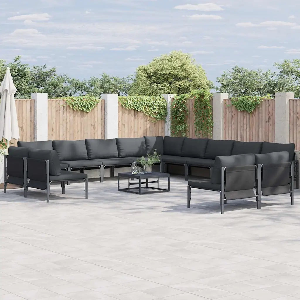 Set Divano da Giardino con cuscino 14 pcs Nero Acciaio 3379033