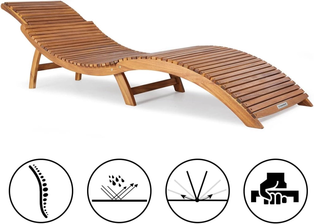 Lettino Prendisole in Legno Acacia Certificato FSC con Maniglia Trasporto Sdraio Esterno Lettini Sauna Sdraie