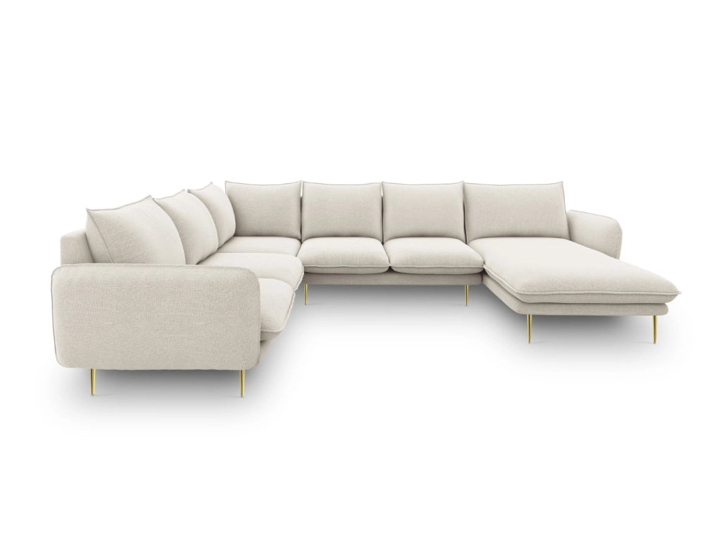 Cosmopolitan Design - Divano panoramico sinistro "Vienna" 7 posti in tessuto strutturato beige chiaro 