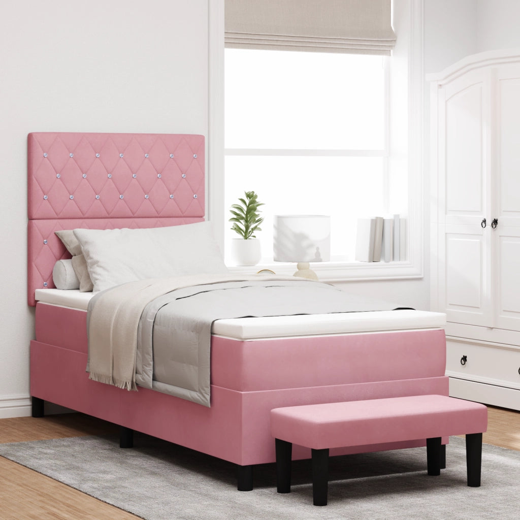 Letto a Molle con Materasso e Panchina Rosa 90x190 cm Velluto