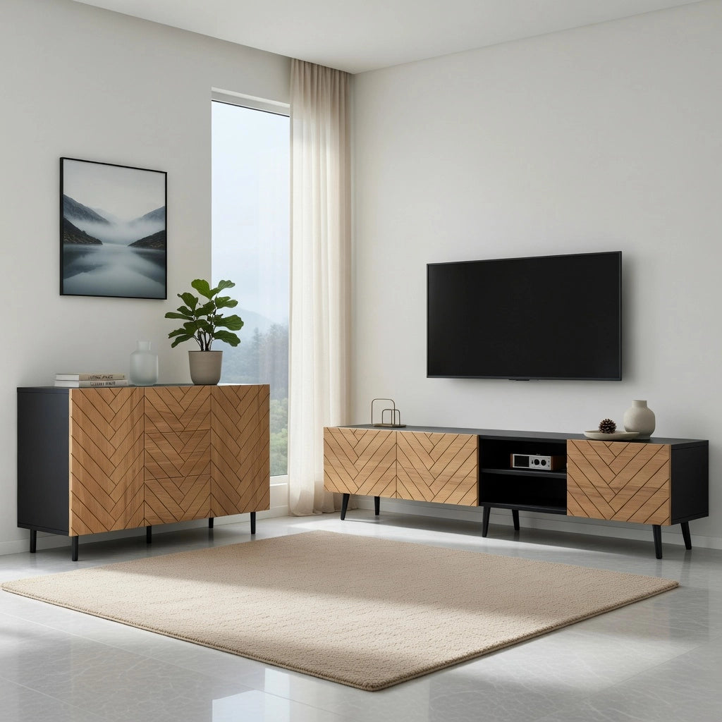 Cassettiera per TV Natural; in truciolato con finitura legno; 180 x cm