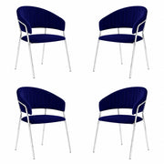 Sedie da pranzo set da 4 Aurelia in velluto blu notte con gambe in ferro cromato