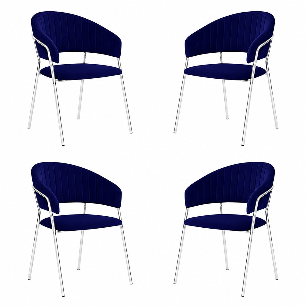 Sedie da pranzo set da 4 Aurelia in velluto blu notte con gambe in ferro cromato