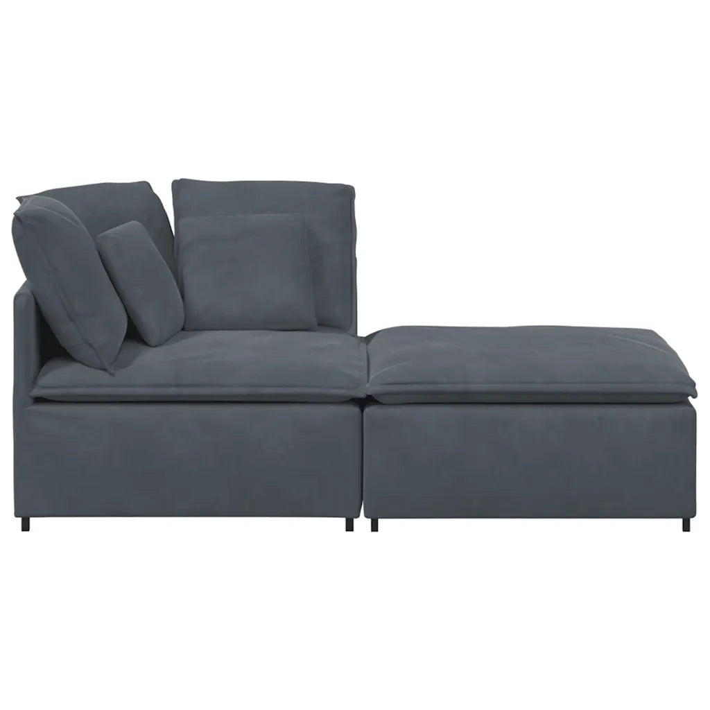Divano componibile-Divano Modulare con Poggiapiedi e Cuscini Velluto Grigio Scuro