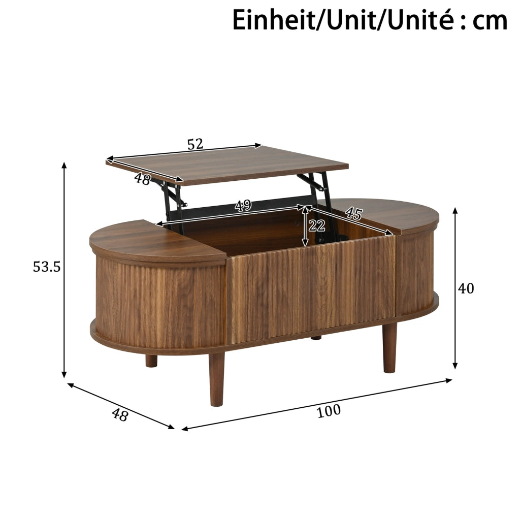 Tavolino da caffè 100x48x53.5 cm con piano sollevabile e contenitore in MDF noce