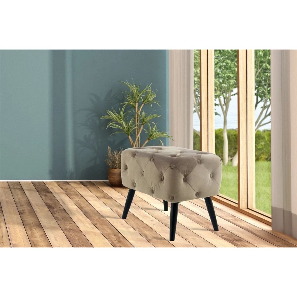 Pouf imbottito Piano in velluto taupe con gambe nere