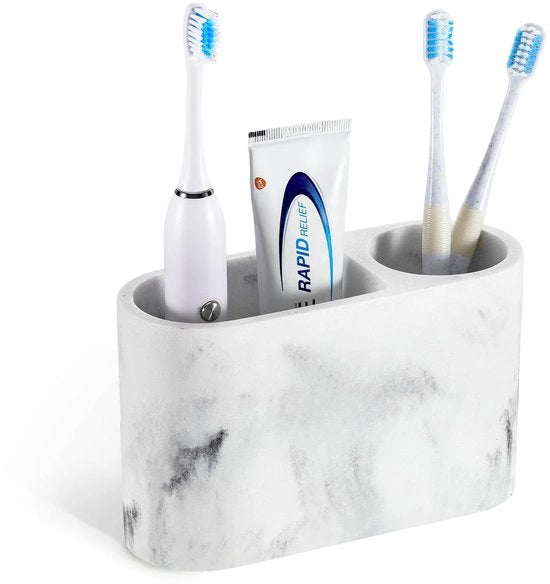 Sostegno per spazzola da denti, 2 alloggiamenti per spazzola da denti e dentifricio per bagno, supporto per spazzola da denti elettrica per vanità da bagno, accessori da bagno, materiale: grind bianco