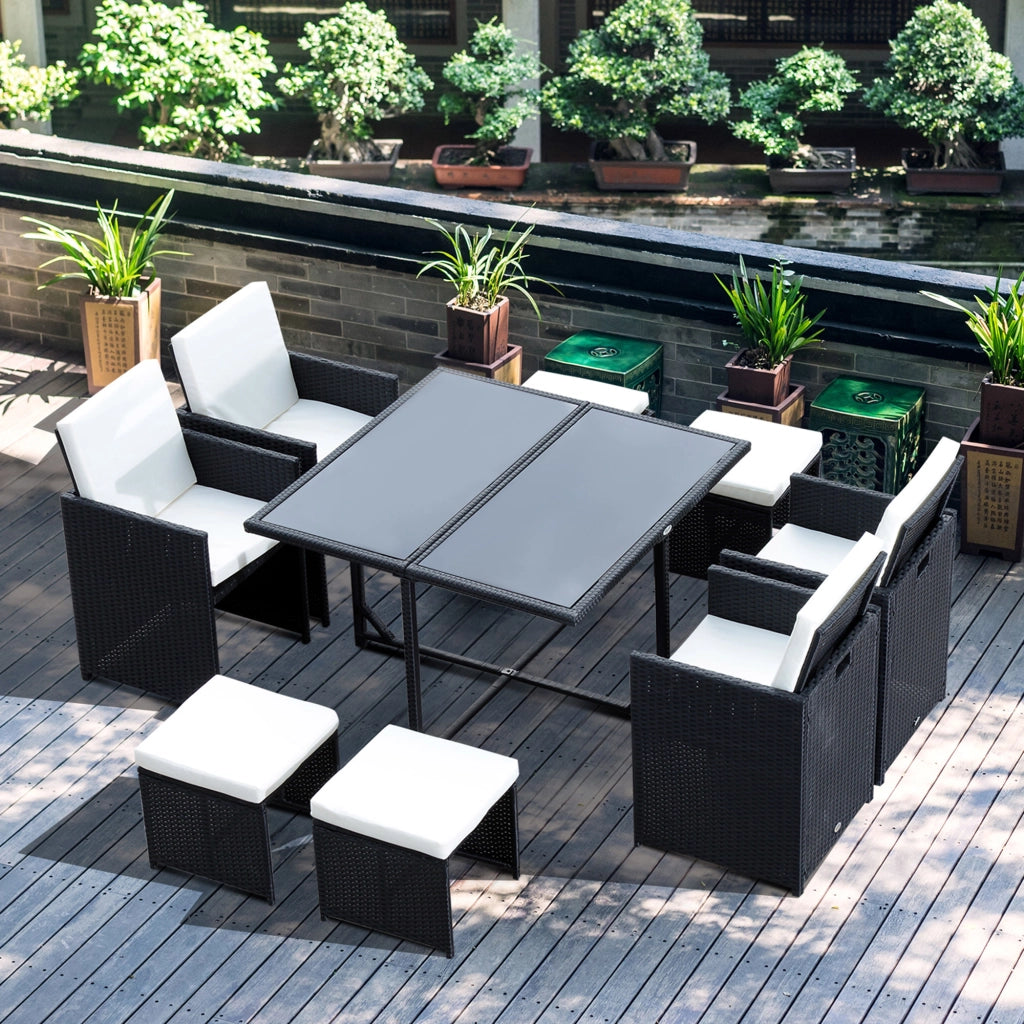 Set Divano da Giardino 8 Posti 9 Pezzi ¨C zephmum ¨C Resina Polyrattan Nero con Cuscini Beige