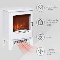 Camino Elettrico da Terra con Effetto Fiamma, Temperatura Regolabile 900W-1800W, Copertura 15-20m², 39x26x54.8cm, Bianco