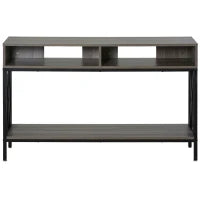 Tavolo Consolle Stile Vintage Industriale con 3 Ripiani e Telaio in Metallo, Grigio e Nero, 120x23.5x75cm