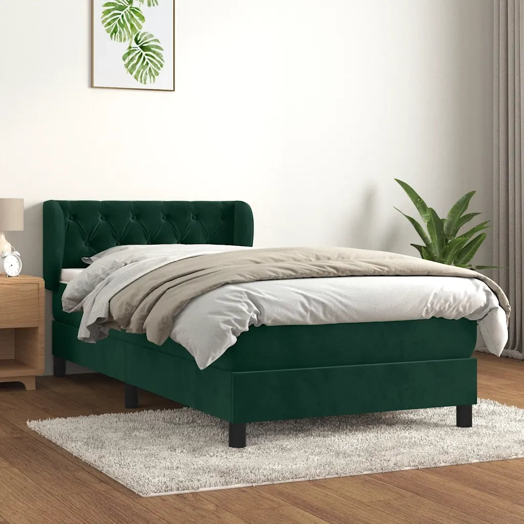 Giroletto a Molle con Materasso-Struttura Letto Verde Scuro 90x200 cm Velluto 109040