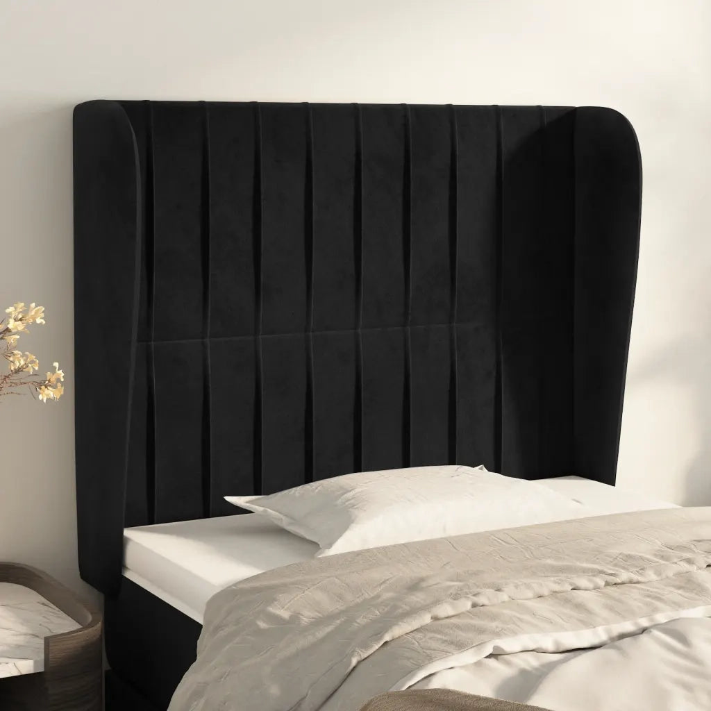 Testiera ad Orecchio-Testata con Orecchie Nera 93x23x118/128 cm in Velluto 753523