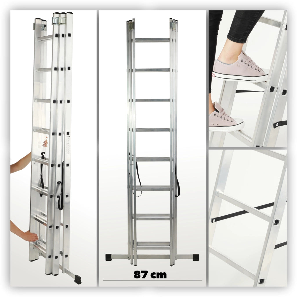 Scala universale in alluminio KADAX 3x8 pieghevole a doppia faccia, robusta + gancio