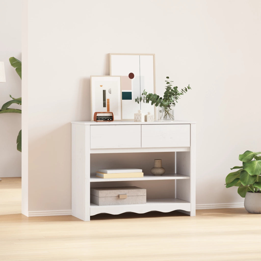 Tavolo Consolle "DRAMMEN" Bianco 89,5x37x73 cm Legno Massello Pino