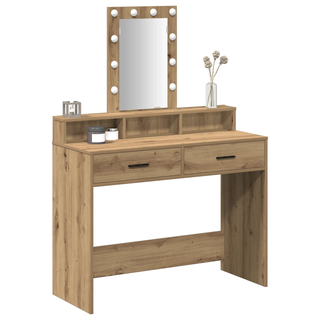 Tavolo da trucco con luci LED Rovere Artigianale 100x41x140 cm