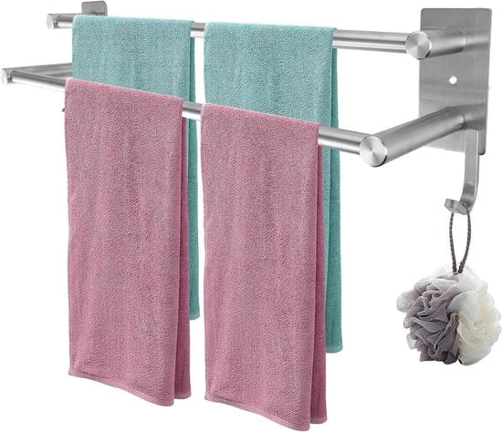 Sostegno asciugamani 40 cm - Supporto asciugamani in acciaio inossidabile - Accessori bagno con 2 ganci - Per bagno cucina camera da letto sostegno asciugamani