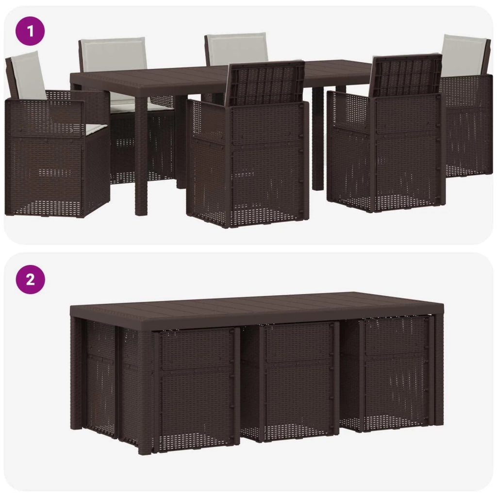 Set da Pranzo per Giardino 7 pcs Marrone e Grigio Chiaro PP 3430078