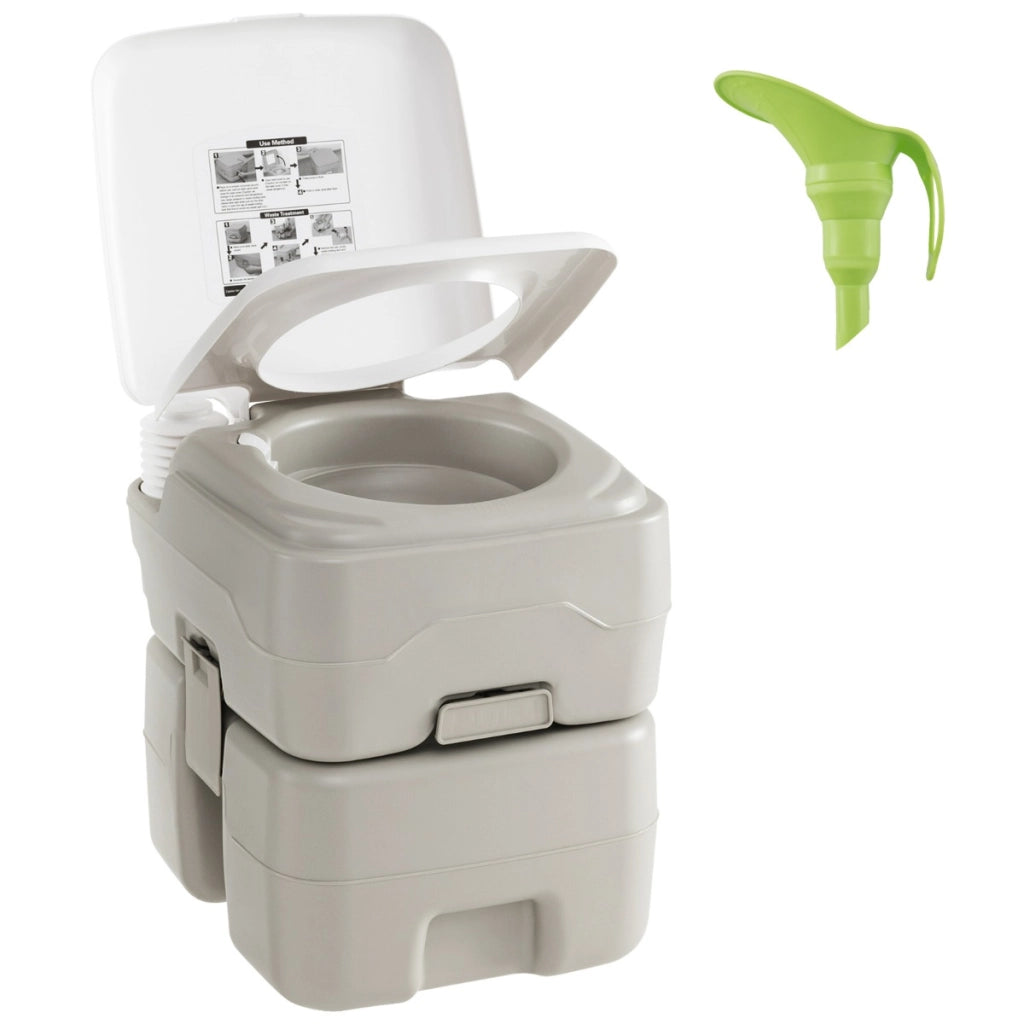 Toilette portatile con serbatoio di scarico da 20 L e imbuto telescopico, Toilette a prova di perdita per campeggio Grigio-Docce e toilette portatili