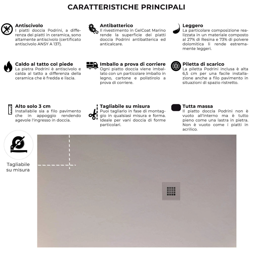 Piatto Doccia in Pietra 75x75 cm Bonussi Ardesia Everest Grigio Chiaro