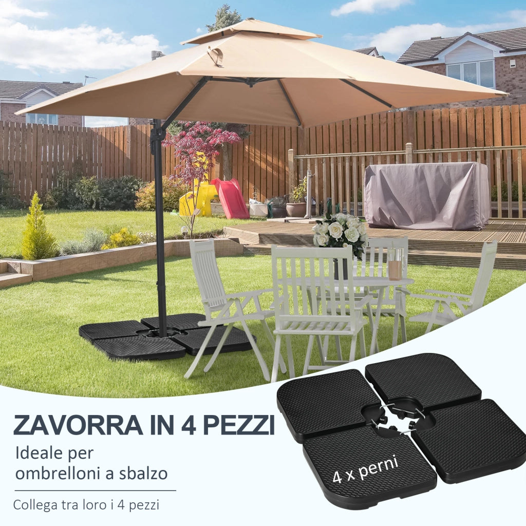 Set 4 Pezzi Impilabili per Ombrellone con Maniglie ¨C zephmum ¨C Nero HDPE 100x100x8.3 cm