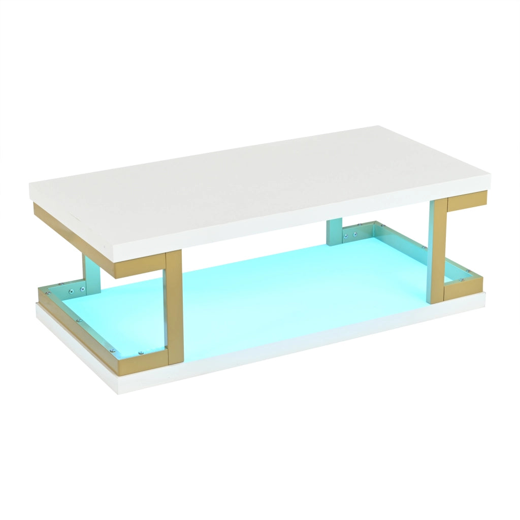 Tavolino da salotto rettangolare con LED; ripiano aperto e portata 50 kg per soggiorno 100 × 50 × 37;5 cm