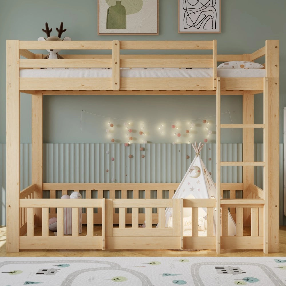 Letto a Castello in Legno di Pino con Scala e Protezione ¨C Xylo ¨C Naturale 90x200