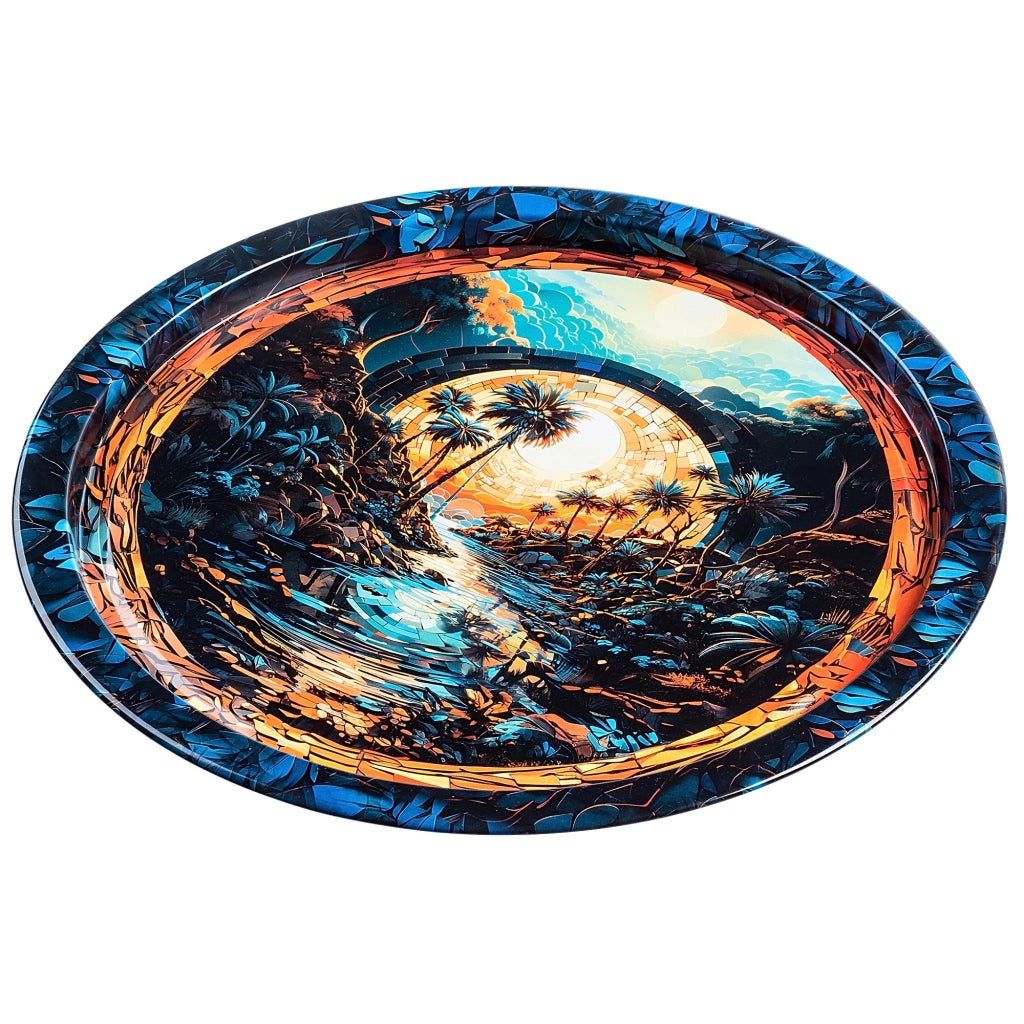 Vassoio decorativo da portata KADAX, rotondo, grande, con palma, 32,5 cm