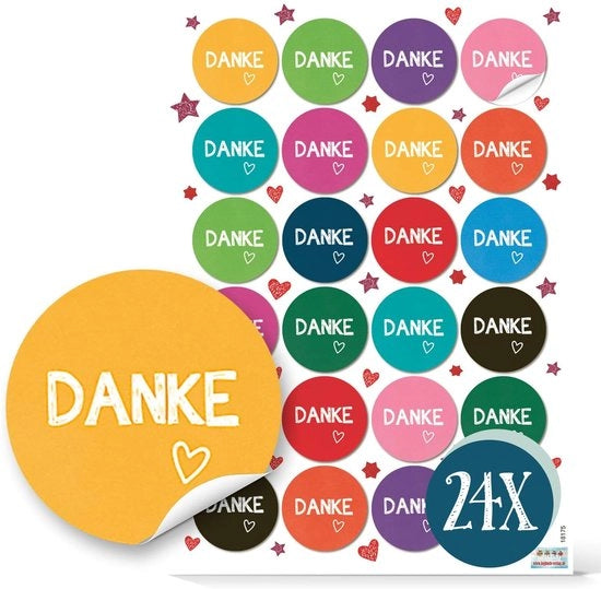 Sticker di Ringraziamento Bont 4 cm - Carte di Ringraziamento - 24 Stuks - Per Festa di Compleanno - Matrimonio - Festa di Comunione - Festa di Lavoro