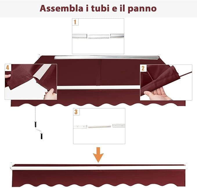 Tenda da Sole per Esterno Avvolgibile, Tenda da Sole a Bracci Estensibili con Telaio in Alluminio e Tettuccio Resistente al Sole e Impermeabile e Manovella (245 x 200 cm,Rosso)