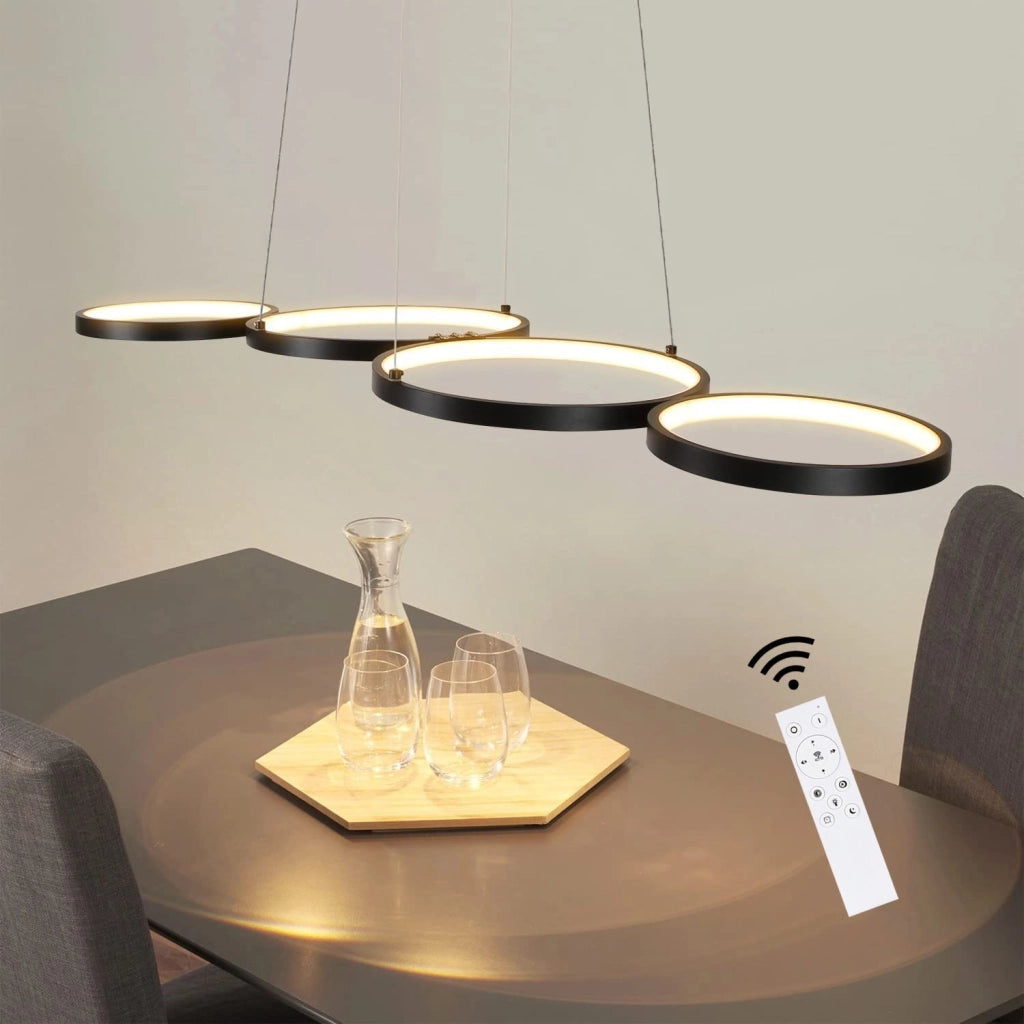 ZMH Lampada a sospensione moderna per sala da pranzo a 4 fiamme altezza regolabile 88 cm effetto anello per ufficio