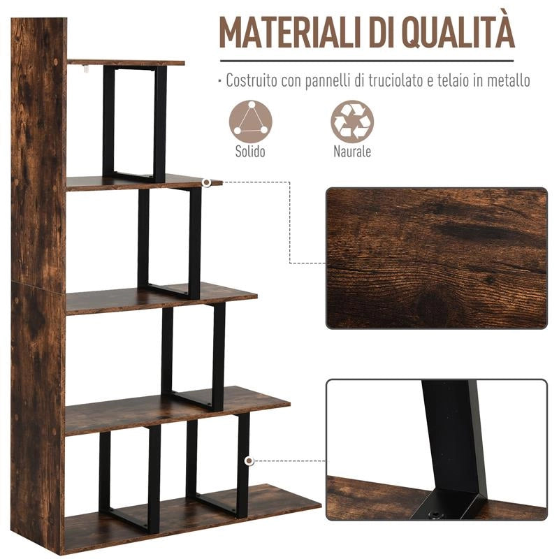 LIBRERIA STILE INDUSTRIALE 5 LIVELLI CON TELAIO IN FERRO 102 X 30 X 160 CM
