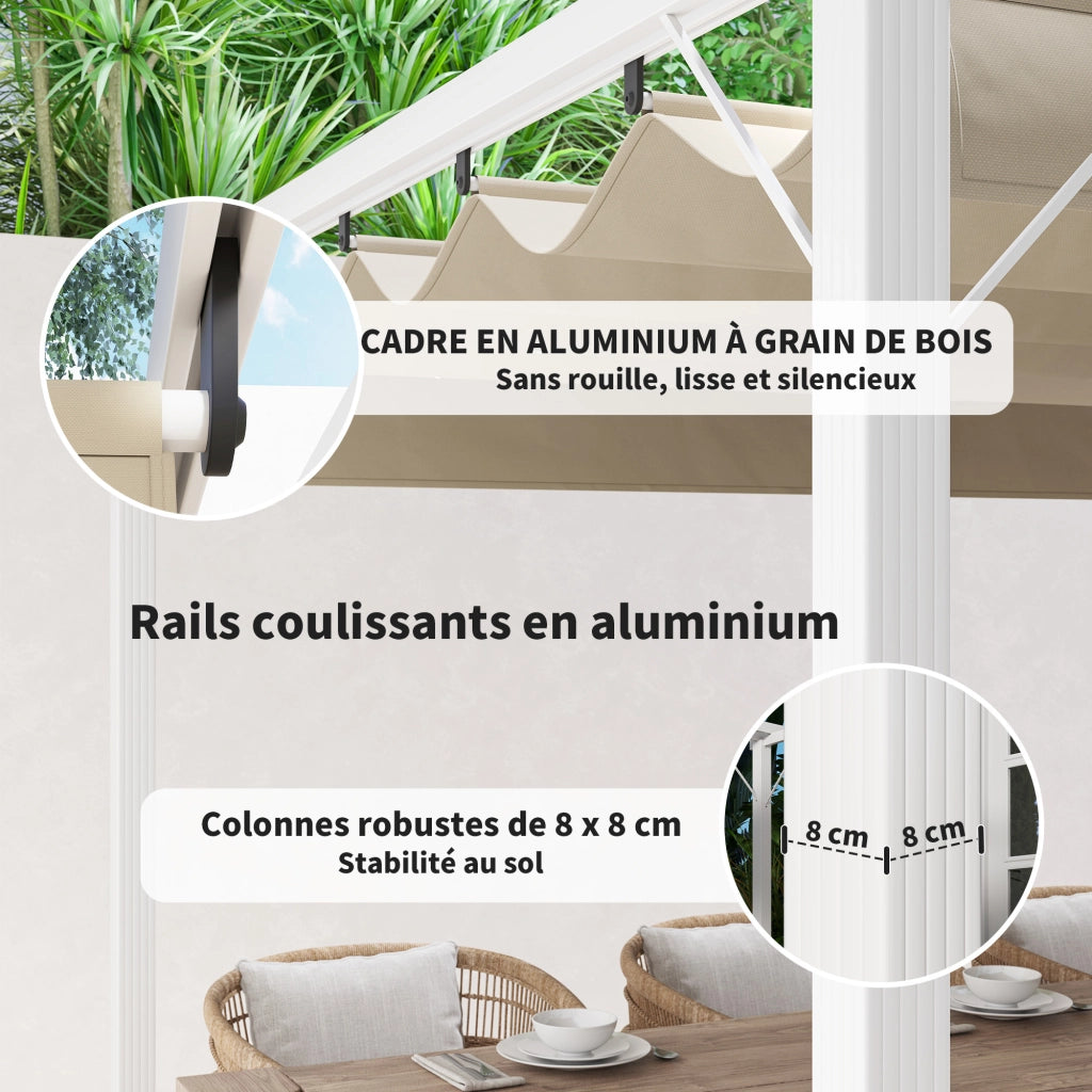 Pergola da giardino ¨C zephmum ¨C alluminio, bianco, 3x4m, toit r¨¦tractable