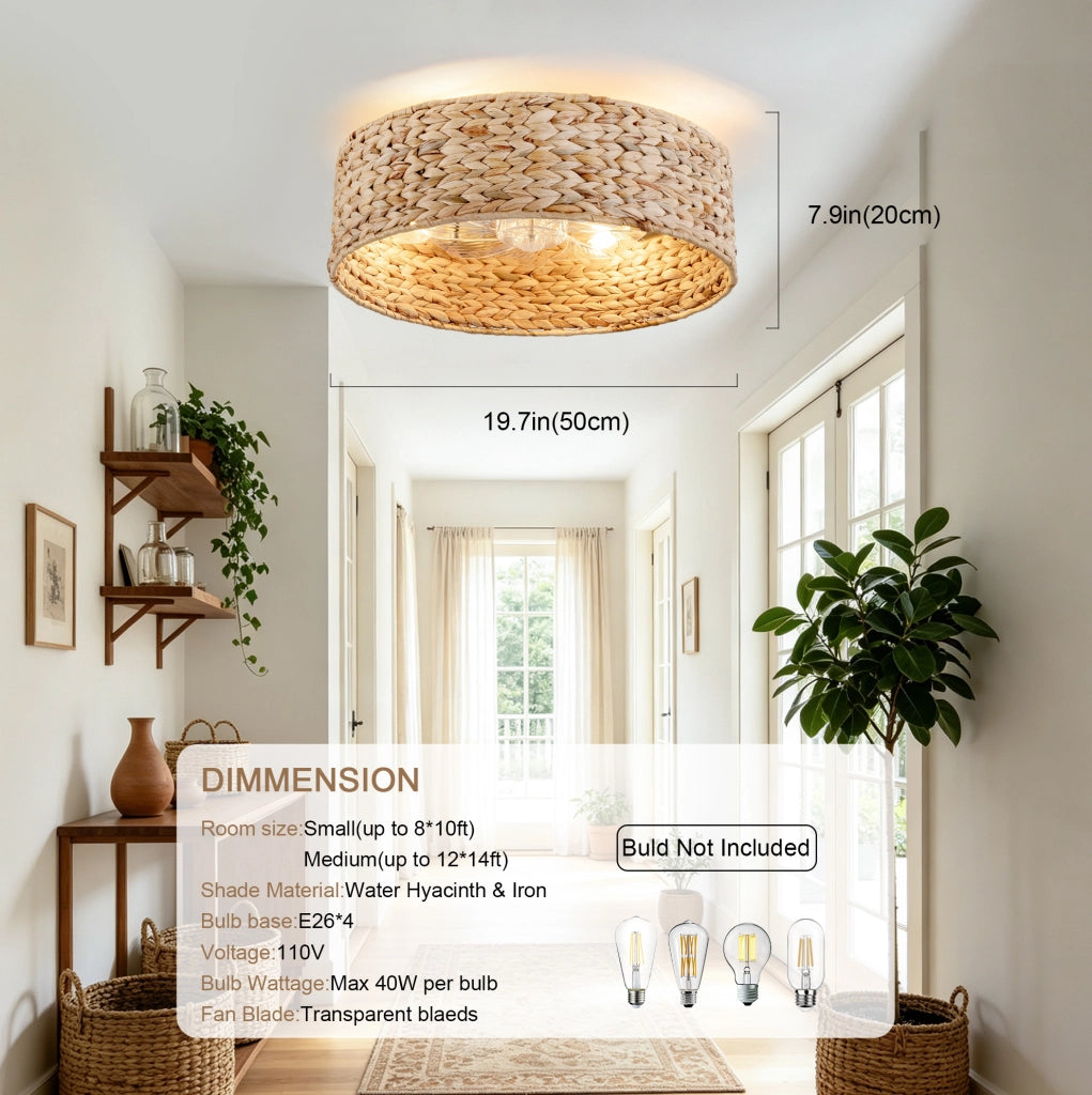Ventilatore da soffitto ULEVR con luce, paralume in rattan, 6 velocit¨¤, app Bluetooth e telecomando, rame