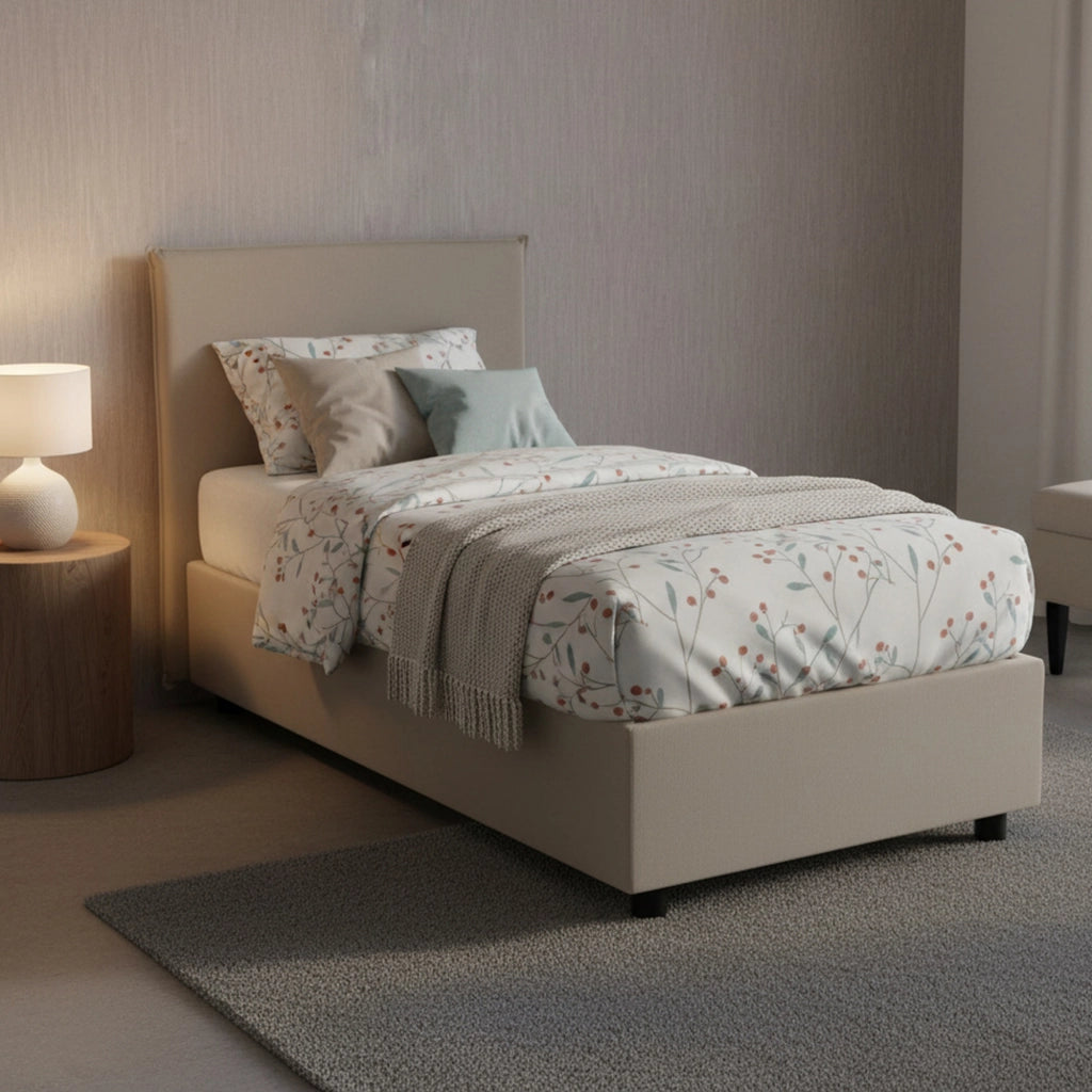 Atelmo, Letto Singolo Contenitore Made in Italy, Grigio Tortora