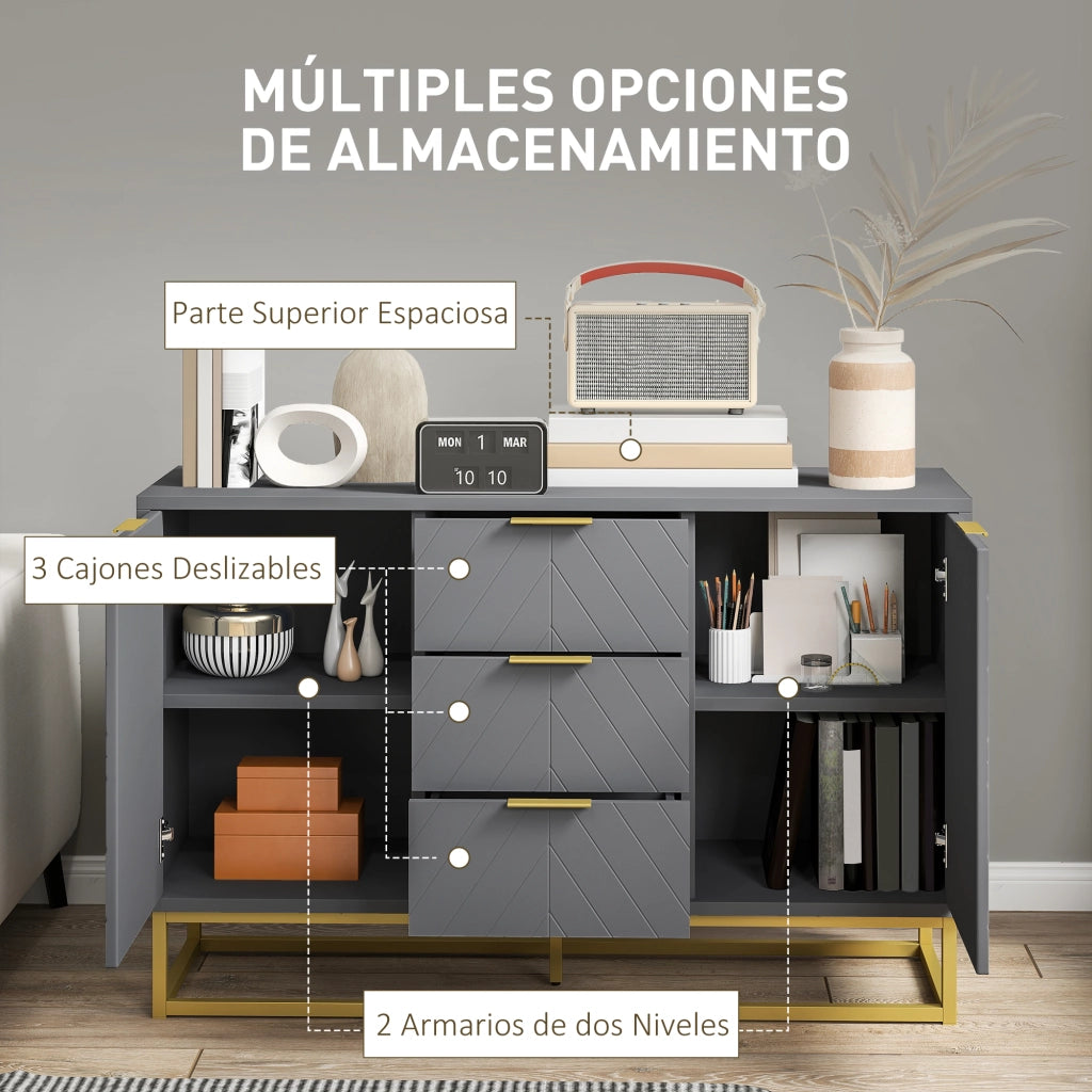 Mobile TV con 3 cassetti e 2 ante ¨C zephmum ¨C grigio 120x40x76 cm