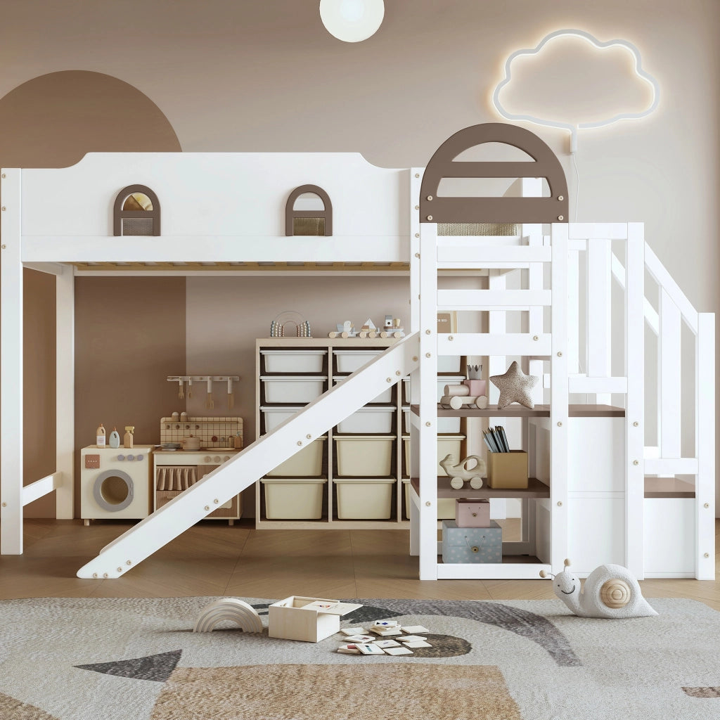 Letto a soppalco per bambini 90x200 cm con scivolo e scala