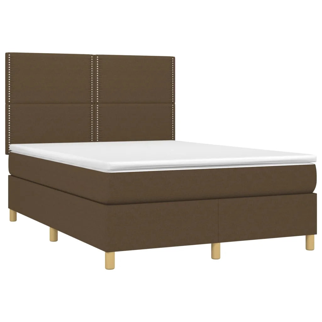 Letto a Molle Materasso e LED MarroneScuro 140x190cm in Tessuto cod mxl 59924
