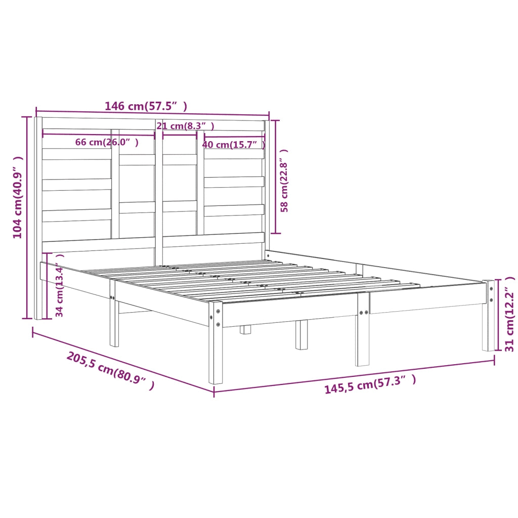 Giroletto senza Materasso-Struttura Letto Ambrato in Legno Massello 140x200 cm 433735