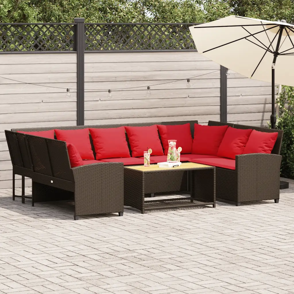 vidaXL Divano da Giardino con Cuscini in Polyrattan Marrone