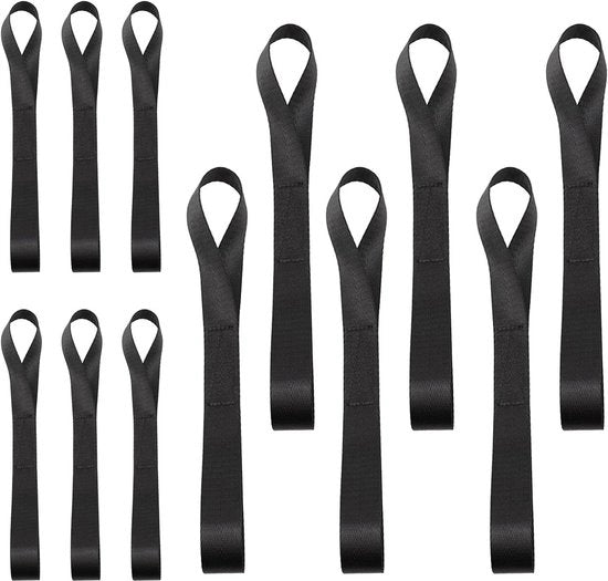 12 lacci in nylon da 465 x 6 cm e 295 x 6 cm - resistenza fino a 100 kg - per bicicletta, moto, trasporto, campeggio, arrampicata, sospensione (nero)