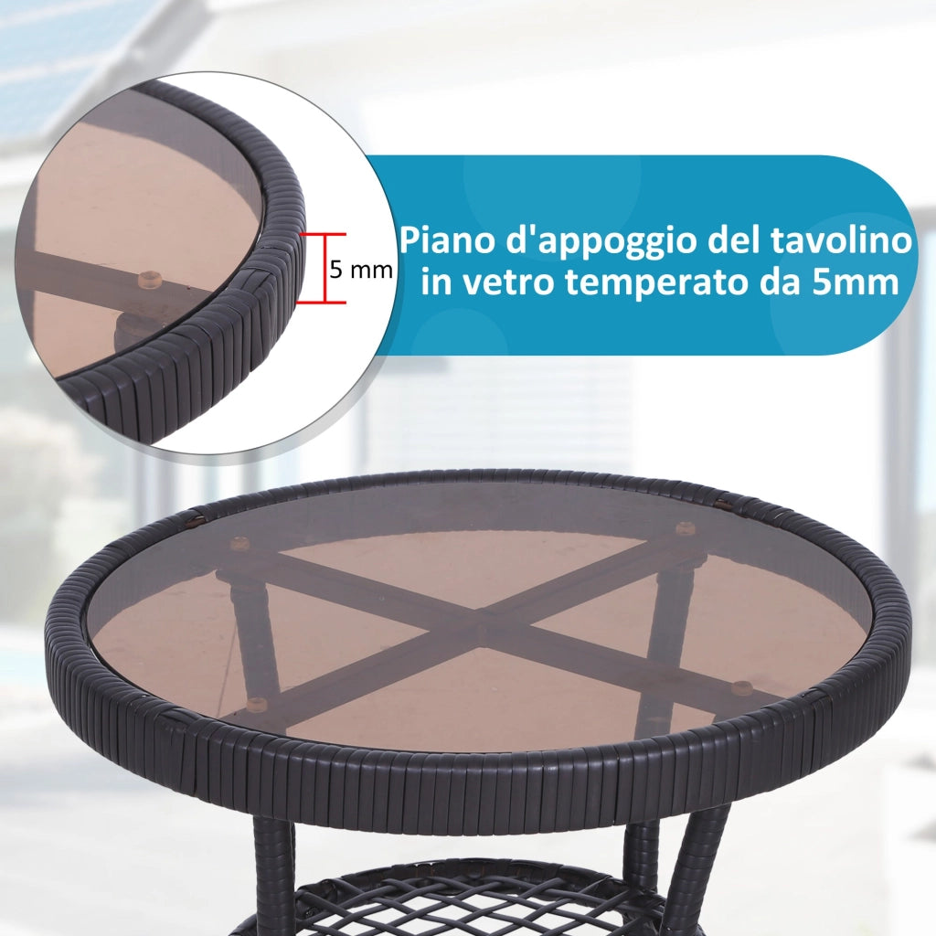 Set Salotto da Giardino in Rattan Sintetico 2 Poltrone a Dondolo e Tavolino Marrone