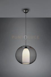 FILO SOSPENSIONE GABBIA FILO METALLO NERO CON VETRO BIANCO D.40CM 1 LUCE ATTACCO E27